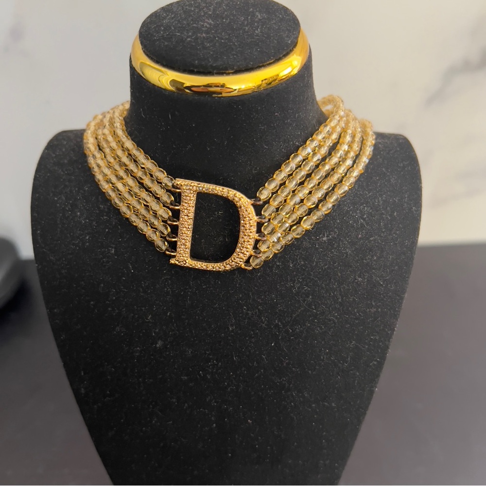 Dior Gold Multi-Strand Short Necklace with D Pendant